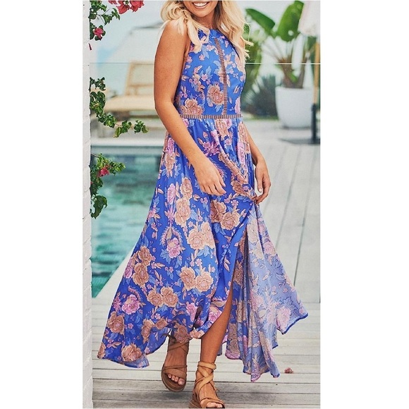 ZESICA Womens Halter Neck Floral Print Backless Split Beach Party Maxi - Picture 1 of 14